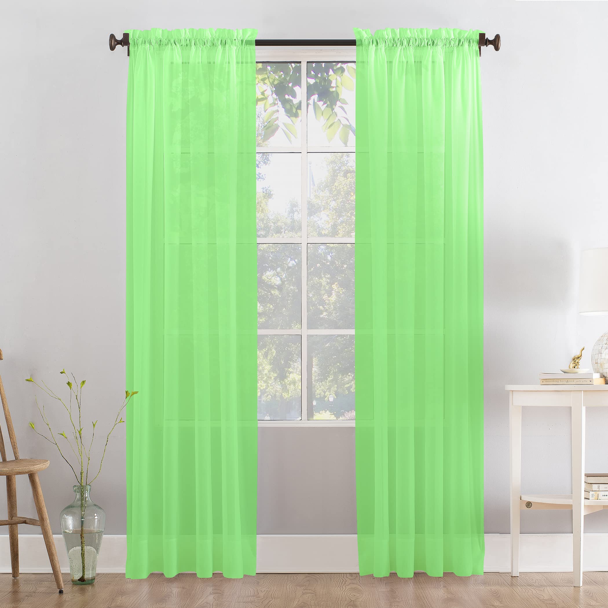Megachest Lime A Pair Of Slot Top Voile Curtains (, 56" Widex81 Drop 2 Panels)