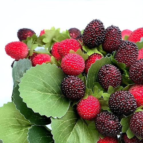 Miniatura 4 de M2cbridge 4 piezas artificiales de frambuesa roja baya, fresa, fruta sintética, decoración de mesa (rojo con negro)