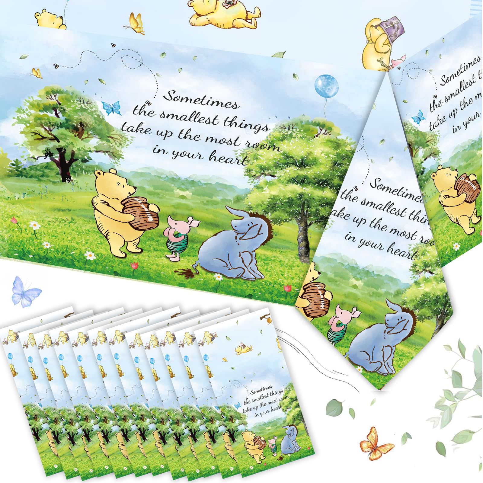 B4b3e 12PCS Blue Winnie Tablecloth Baby Shower Decorations Bear Table Cover Watercolor Plastic Disposable Thickened Tablecloth Oh Baby Gender Reveal