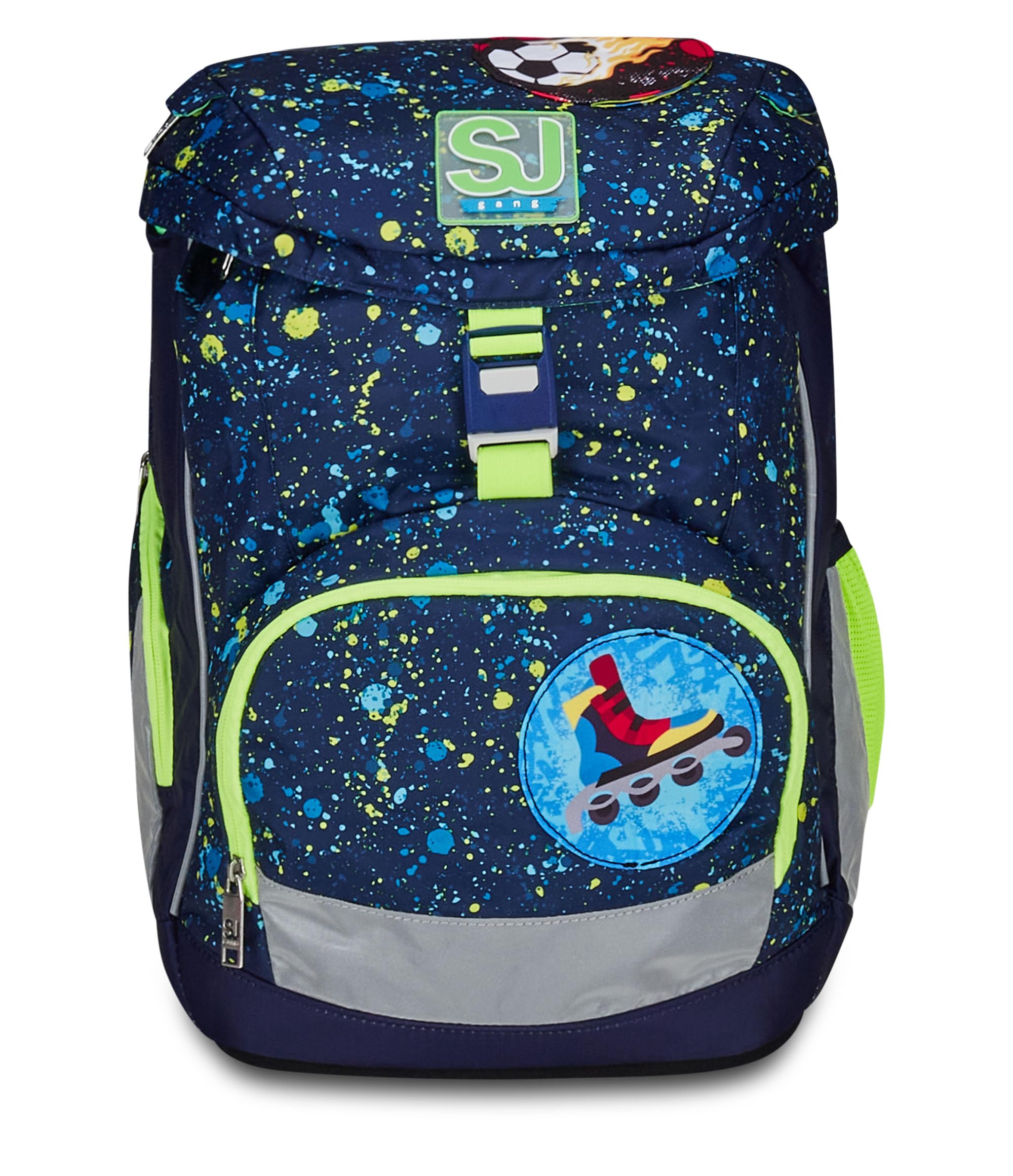 SJ GANG STYLE JAM GANG Zaino Scuola Updown Soft, Verde, Fluo Snow, Monoscomparto con Cinghia Vita Regolabile, Tasca Laterale con Zip, Tasca in Rete Porta Borraccia, Elementari, Medie, Bambino, Ragazzo
