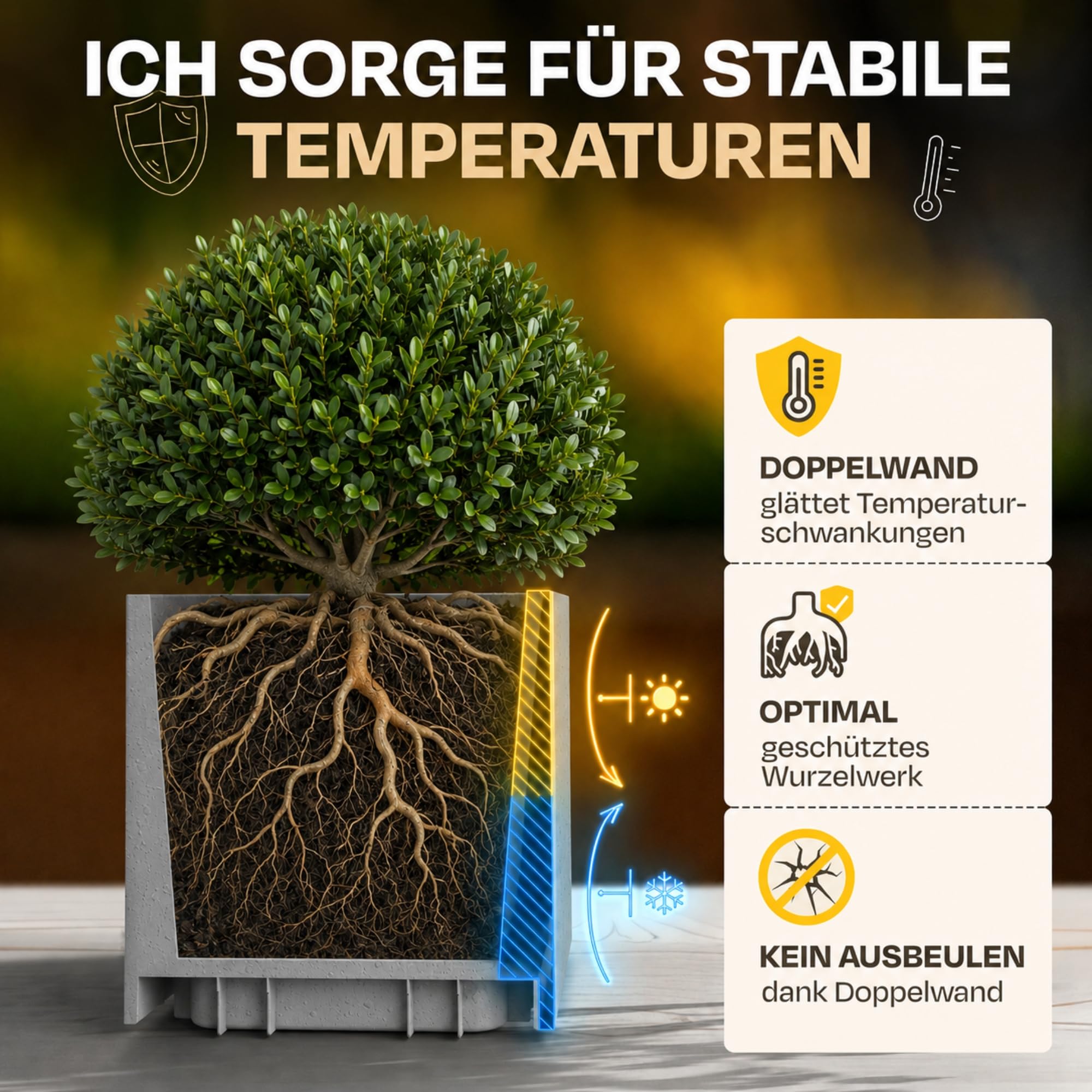 Ondis24 Pflanzkübel Blumenkübel Blumentopf Vulkan 40 mit Wasserspeicher Winterfest (Grau Basalt)