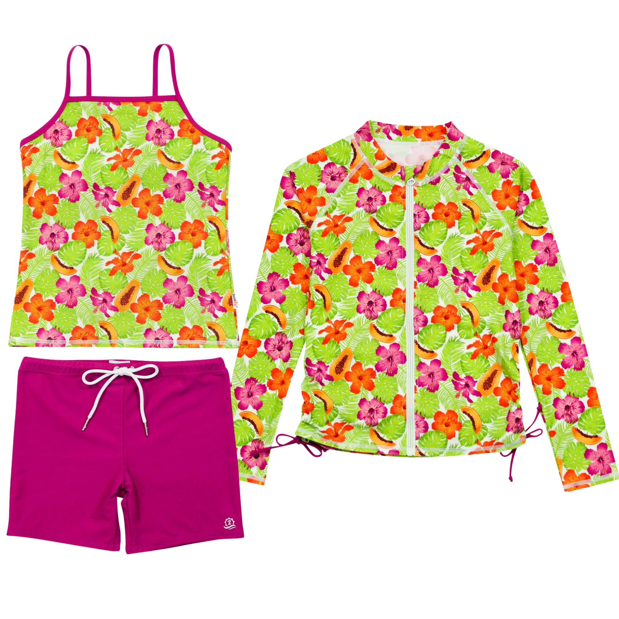 SwimZip Girls' 3-Piece Rash Guard Swimsuit Long Sleeve UPF 50+ Bathing Suit