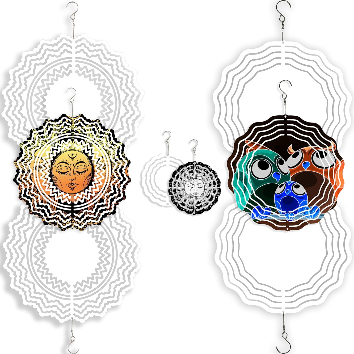 9PCS Sublimation Wind Spinner Blanks Set, 3D Aluminum Hanging DIY Crafts Ornaments for Indoor Outdoor Terrace Garden Heat Press Transfer Sublimation Blanks Wind Spinners