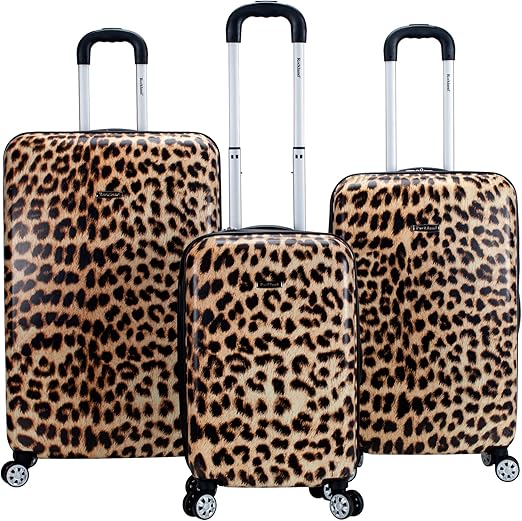 review Rockland Safari Hardside Spinner Wheel Luggage, Leopard, 3-Piece Set (20/24/28)
