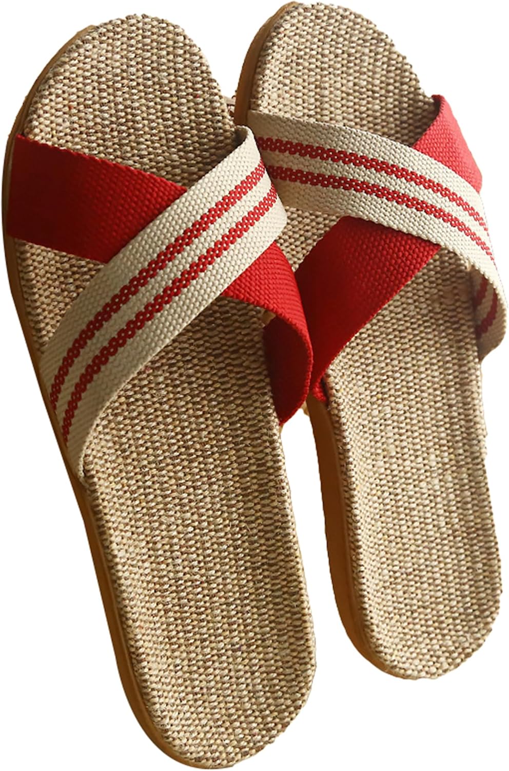 Unisex Linen Cross Band House Slippers Open Toe Summer Indoor Non-Slip Soft Sole Home Slides Men Women