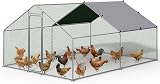 VOUNOT® Enclos Poulailler Extérieur 12 m² en Métal Parc Grillagé avec Porte Verrou et Bâche PE Espace Couvert pour Poules Lapins Chiens et Autres Petits Animaux 400x300x200cm - 1
