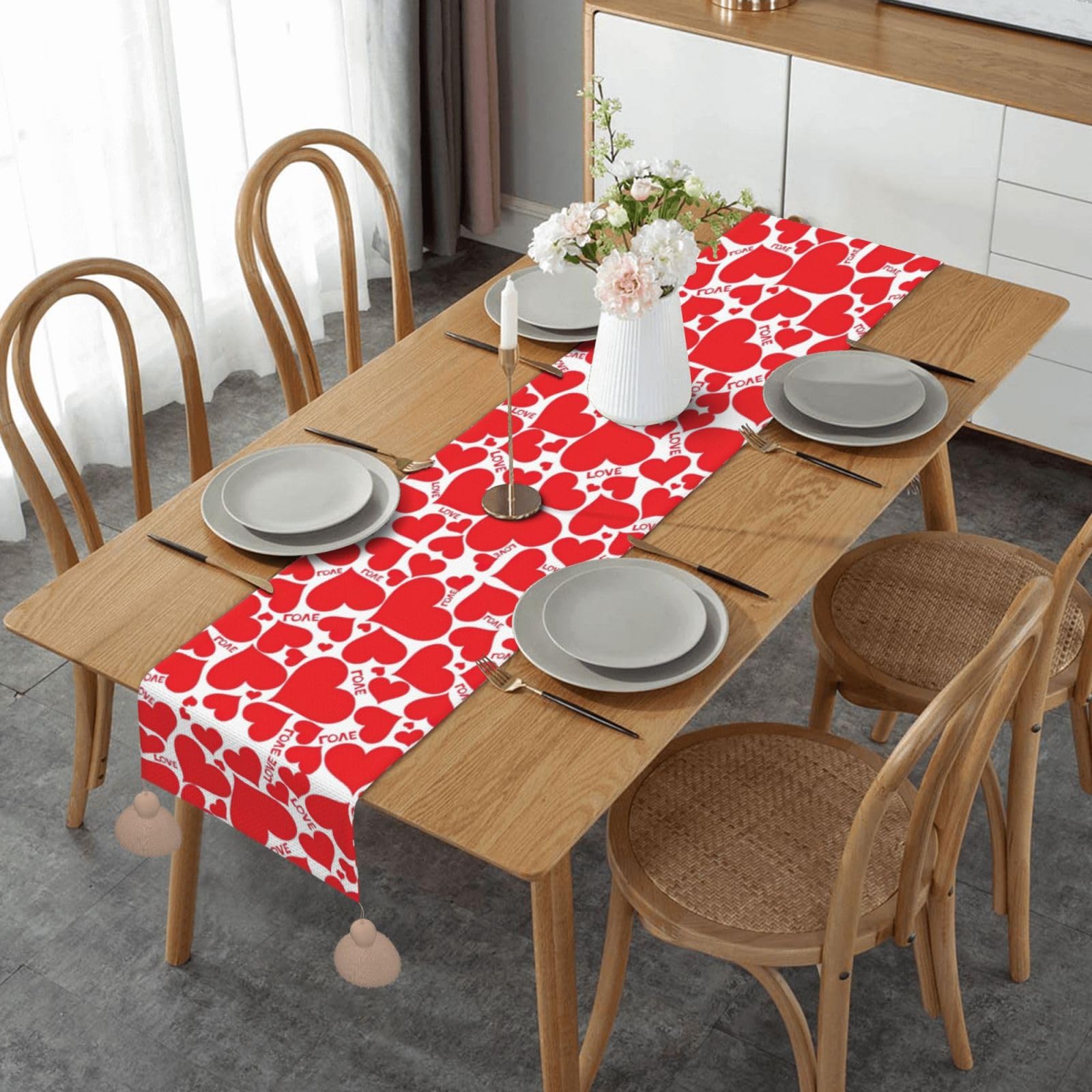 Chemin de table cœur anti-rayures pour table basse, salle à manger et fête de mariage