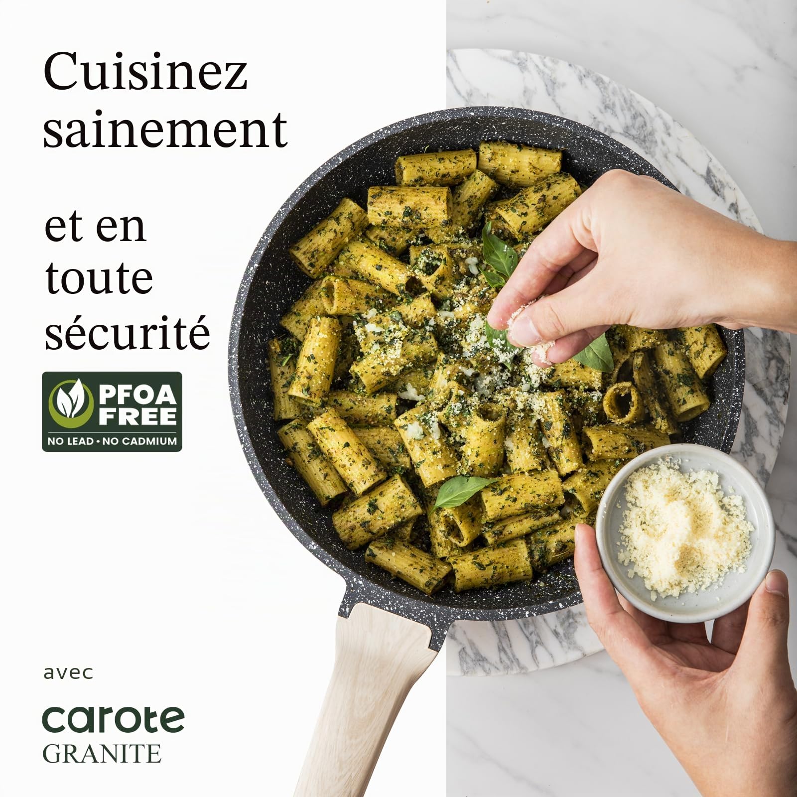 CAROTE Sauteuse 32cm avec Couvercle, Poele Revêtement Antiadhésif Pour Tous Feux Dont Induction, Sans PFOA, Wok Pour La Cuisine Quotidienne