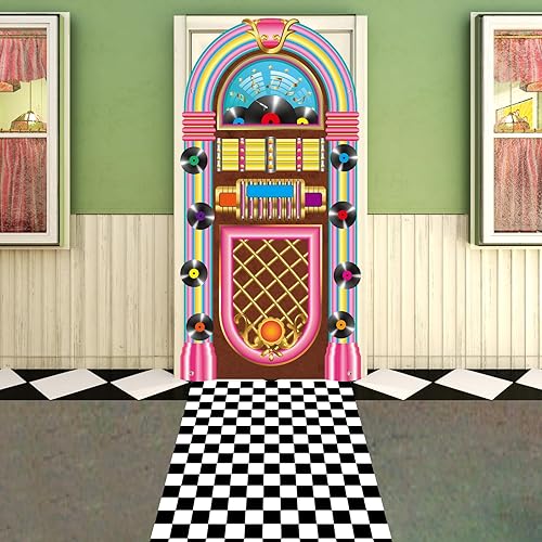 2 piezas de cubiertas retro de los años 50 para puerta de Jukebox de regreso a los años 50, decoración de fiesta de rock de los años 50, telón de