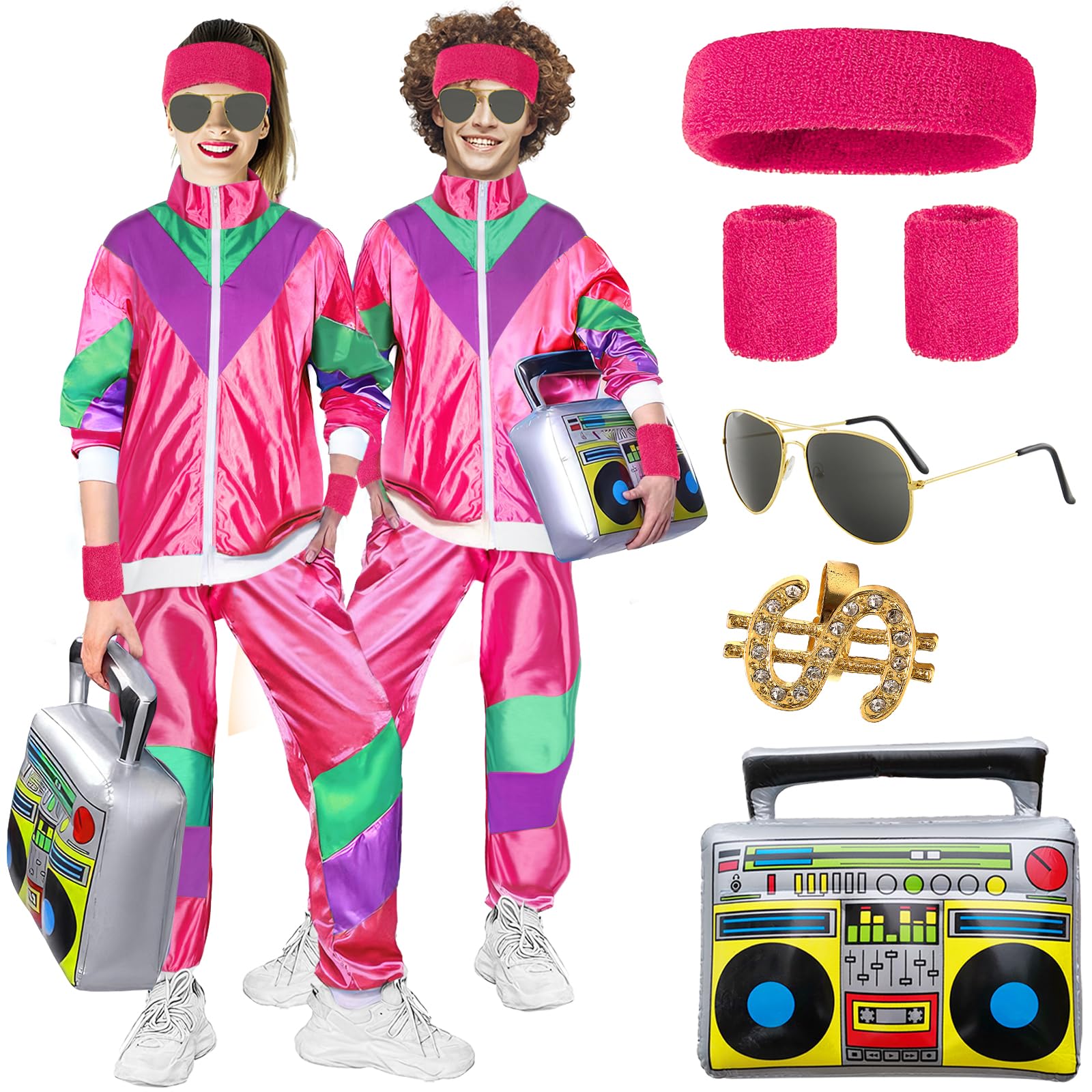 HTPARY 80s 90s Tracksuit Costume Unisex 1980s Shell Suit for Men Women Rave Halloween Party Dress up