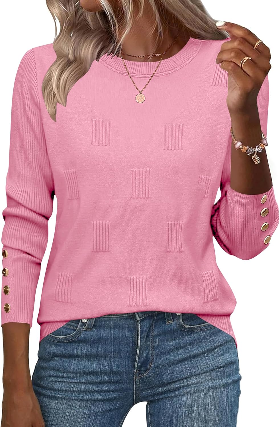 Pull Col Rond Manches Longues Femme Rapbin - Viscose, Nylon, PBT - Coupe Ample, Couleur Unie, Pour Toutes Saisons