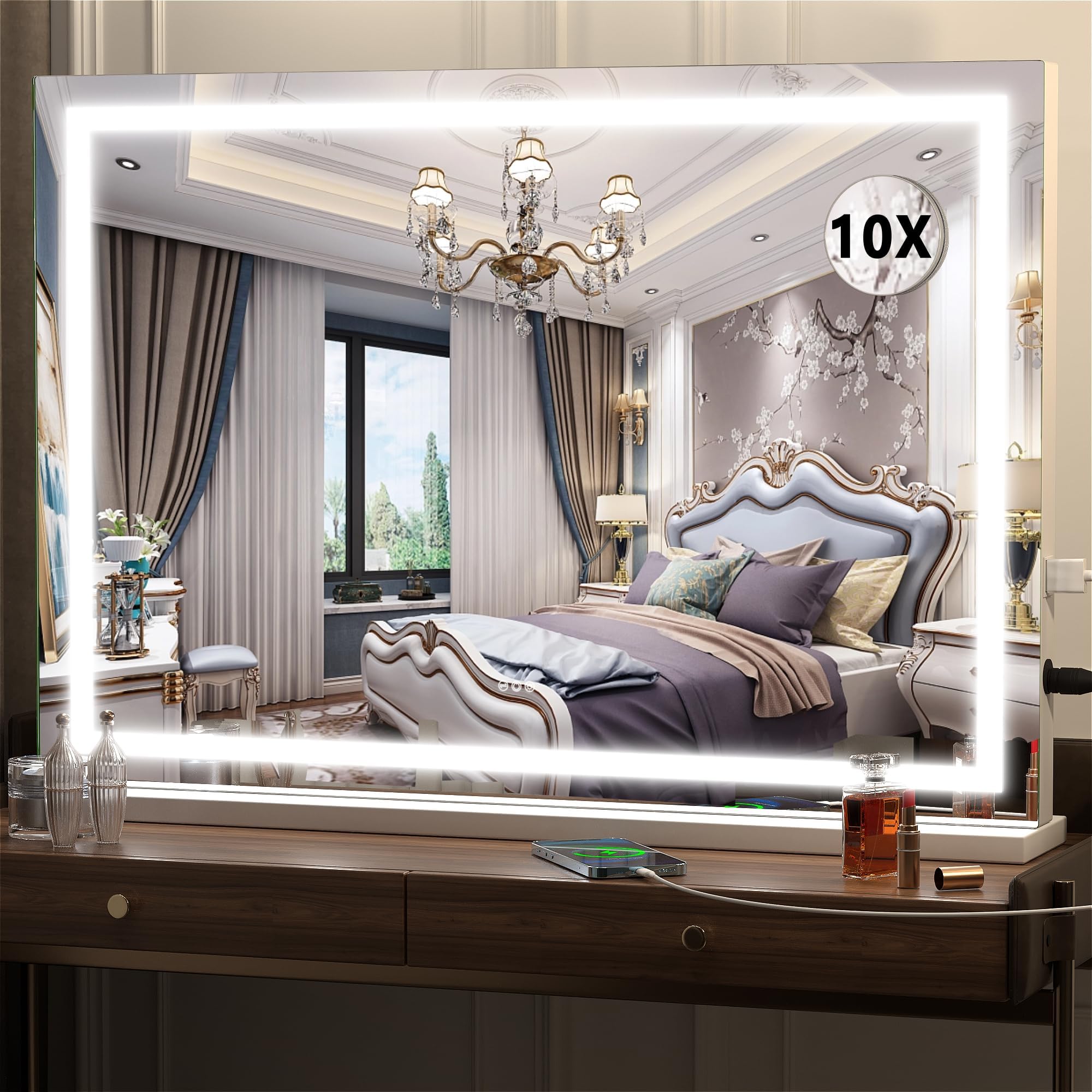 Hasipu Makeup Mirror with Light LED Makeup Mirror with Dimming Function 3-Step Dimming Touch Screen Operation Makeup Mirror White (80 × 55 cm - White)