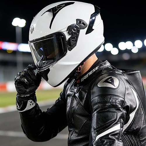 Miniatura 5 de VCOROS Casco integral de doble visera para motocicleta para adultos, Casco de moto de calle y carrera X9 aprobado por DOT con visera negra