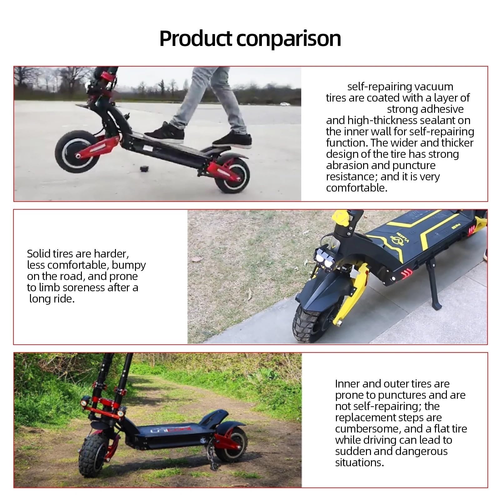 Pneu Trotinette Electrique,Roue Trottinette Electr Pneu tubeless auto-réparateur 11 pouces 100/55-6,5 for scooter électrique, pneu avant et arrière, antidéflagrant(Tubeless tire)