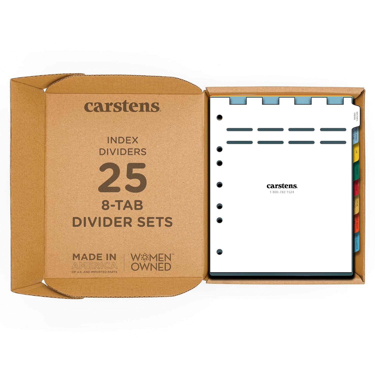 Carstens Heavy Duty Plastic at-Home Health Divider Set, 8-Tab with Pull Tab Die Cuts, 8201-00, for Side-Opening 3-Ring Binders, Case of 25 Sets