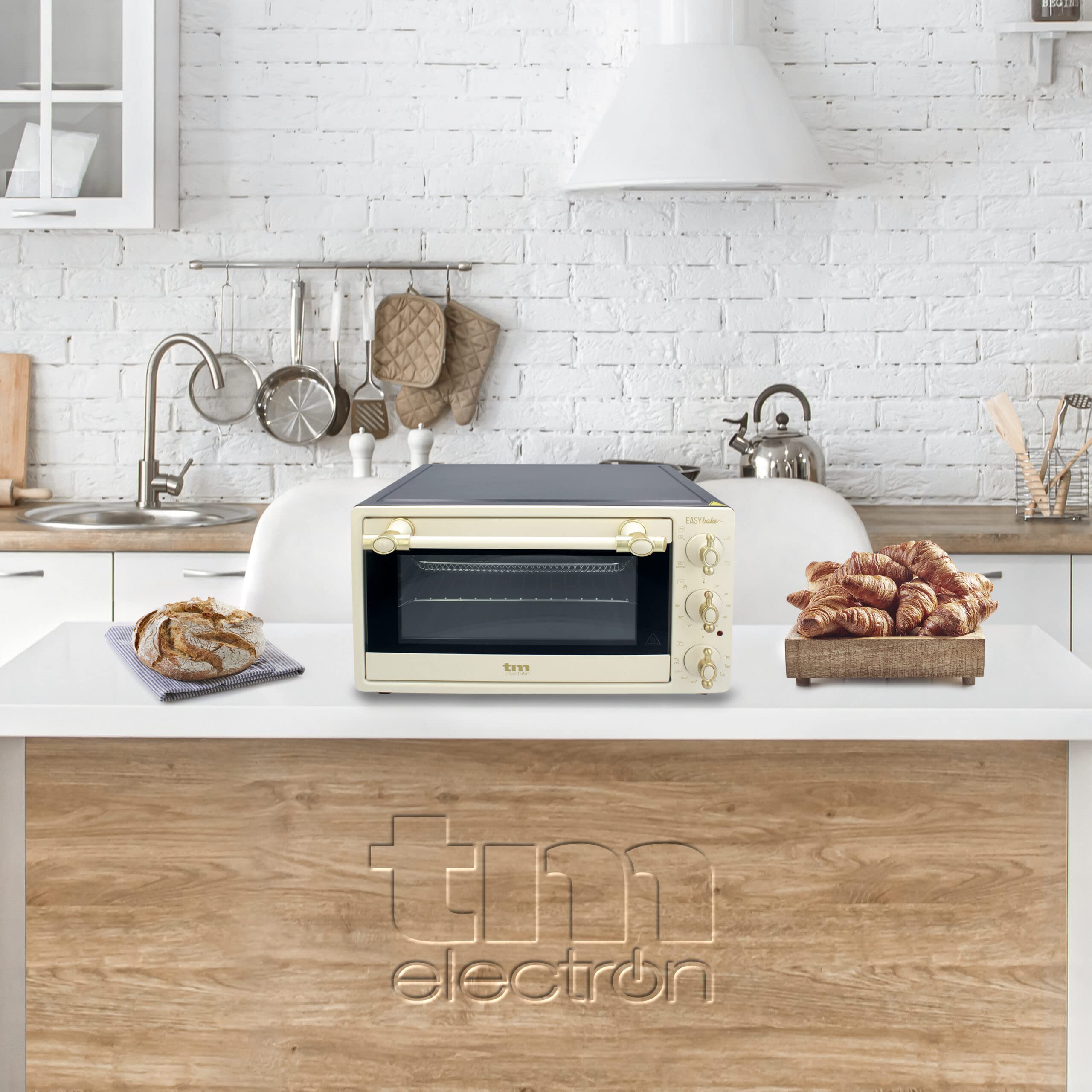 TM Electron EASYBAKE TMPHO020REB minihorno diseño retro con función de freidora sin aceite, 20litros, temperatura regulable 80ºC a 250ºC, 5 funciones, incluye 4 accesorios.
