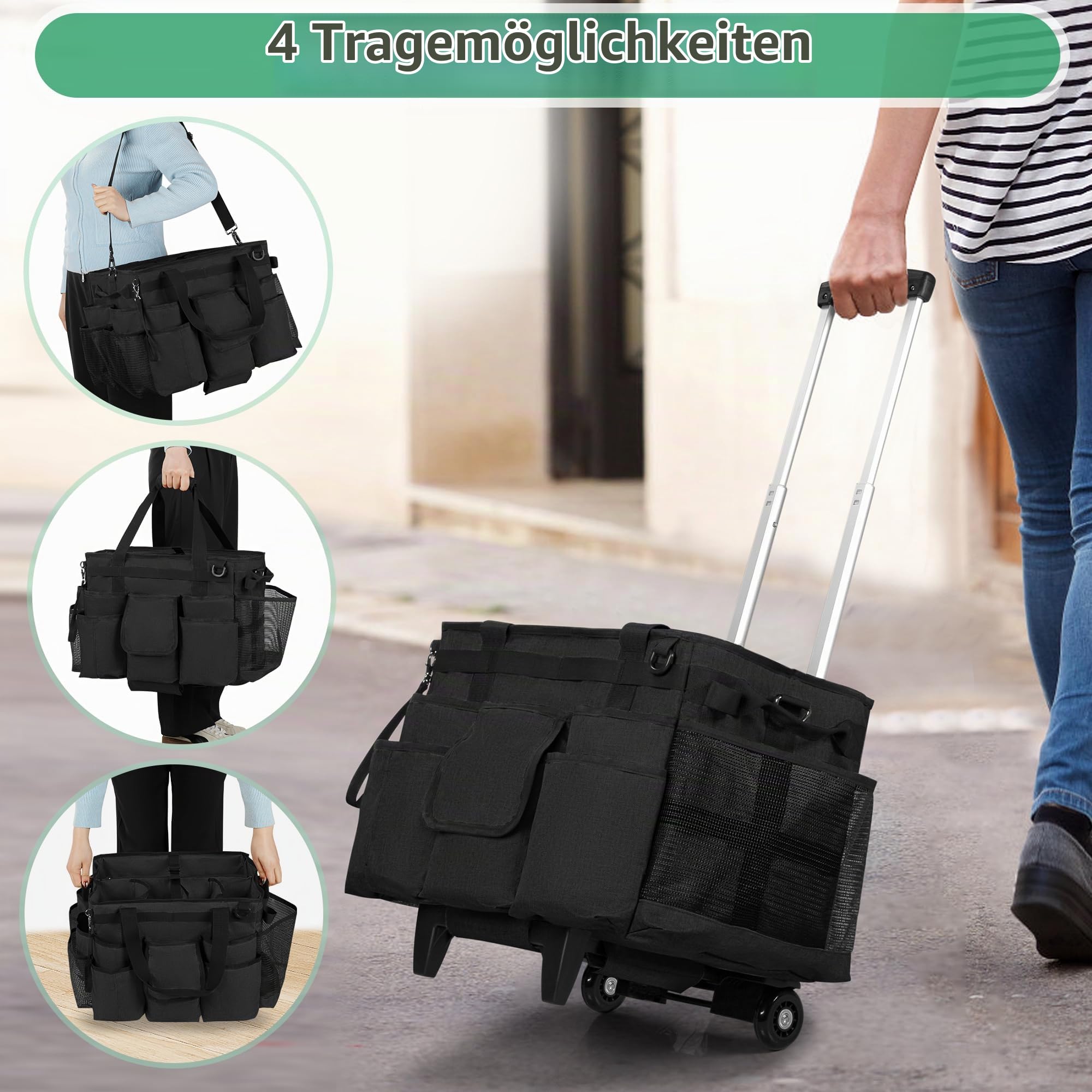LoDrid Rollende Reinigungstasche mit Abnehmbarem Trolley, Schwarz