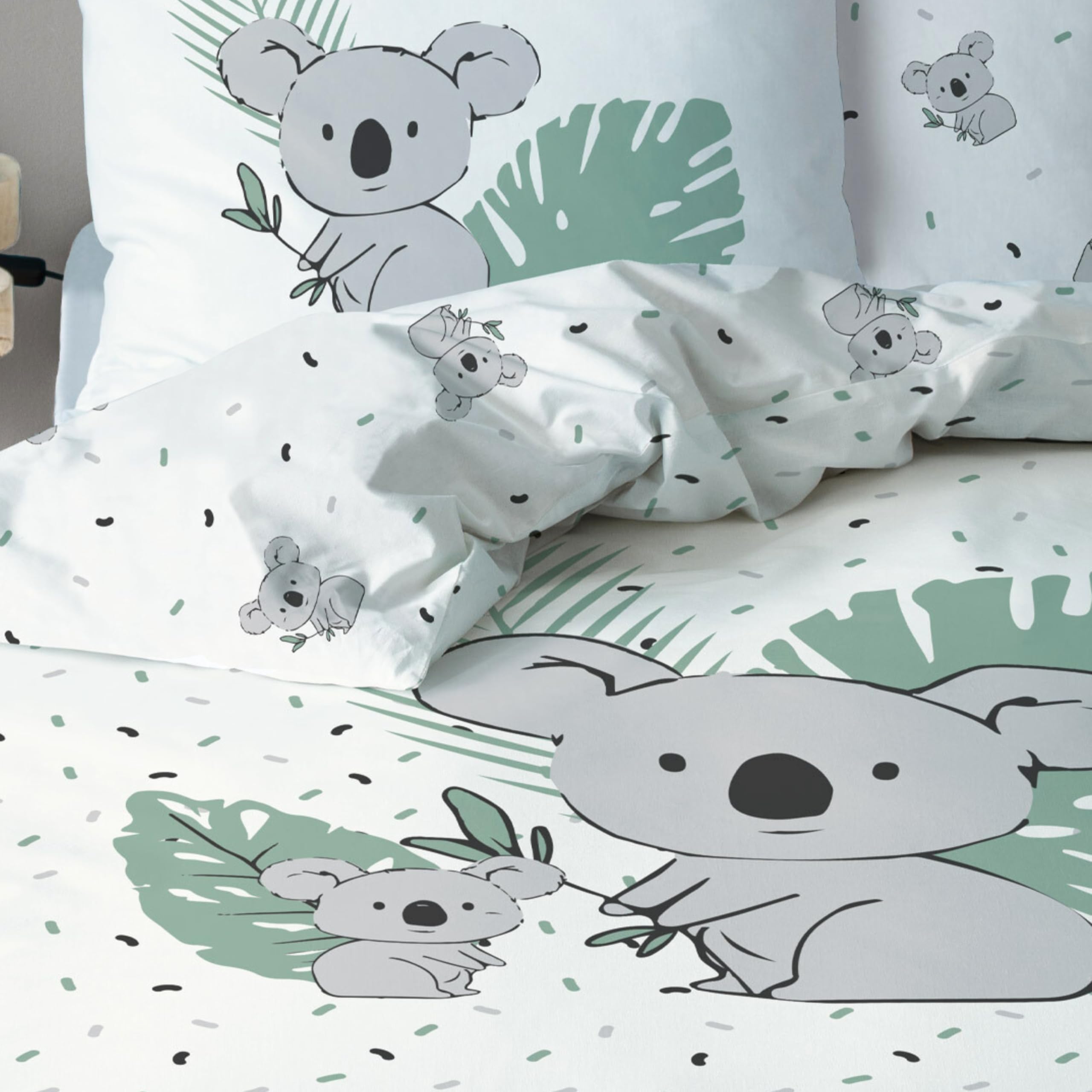 MTOnlinehandel Koala Bettwäsche 135x200 Flanell, Biber, Kinderbettwäsche Mia & Max, Winterbettwäsche für Mädchen und Jungen, 1x Kissenbezug 80x80 + Bettbezug 135x200, 100% Baumwolle Safari (Koala)