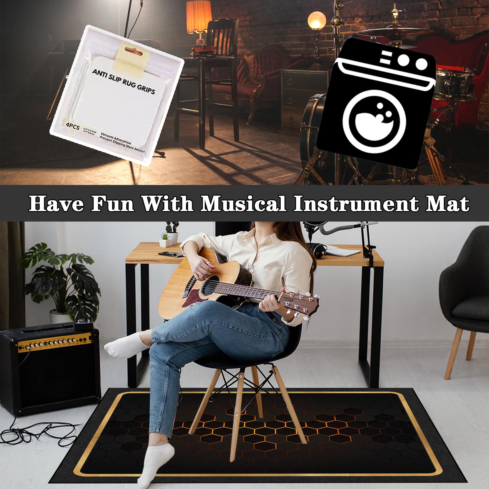 Tappetino per Batteria Drum, 230 x 200 cm Tappeto Insonorizzato per Batterie, Tappeto per Batteria Acustica, Tappetino a Tamburo per Elettroniche Rullante Snare Drum Grancassa Strumenti Musicali