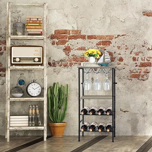 Miniatura 7 de NANANARDOSO Mesa para vinos, estante de bar de vino independiente, gabinete de bar de vino con soporte para botellas de vidrio, gabinete industrial