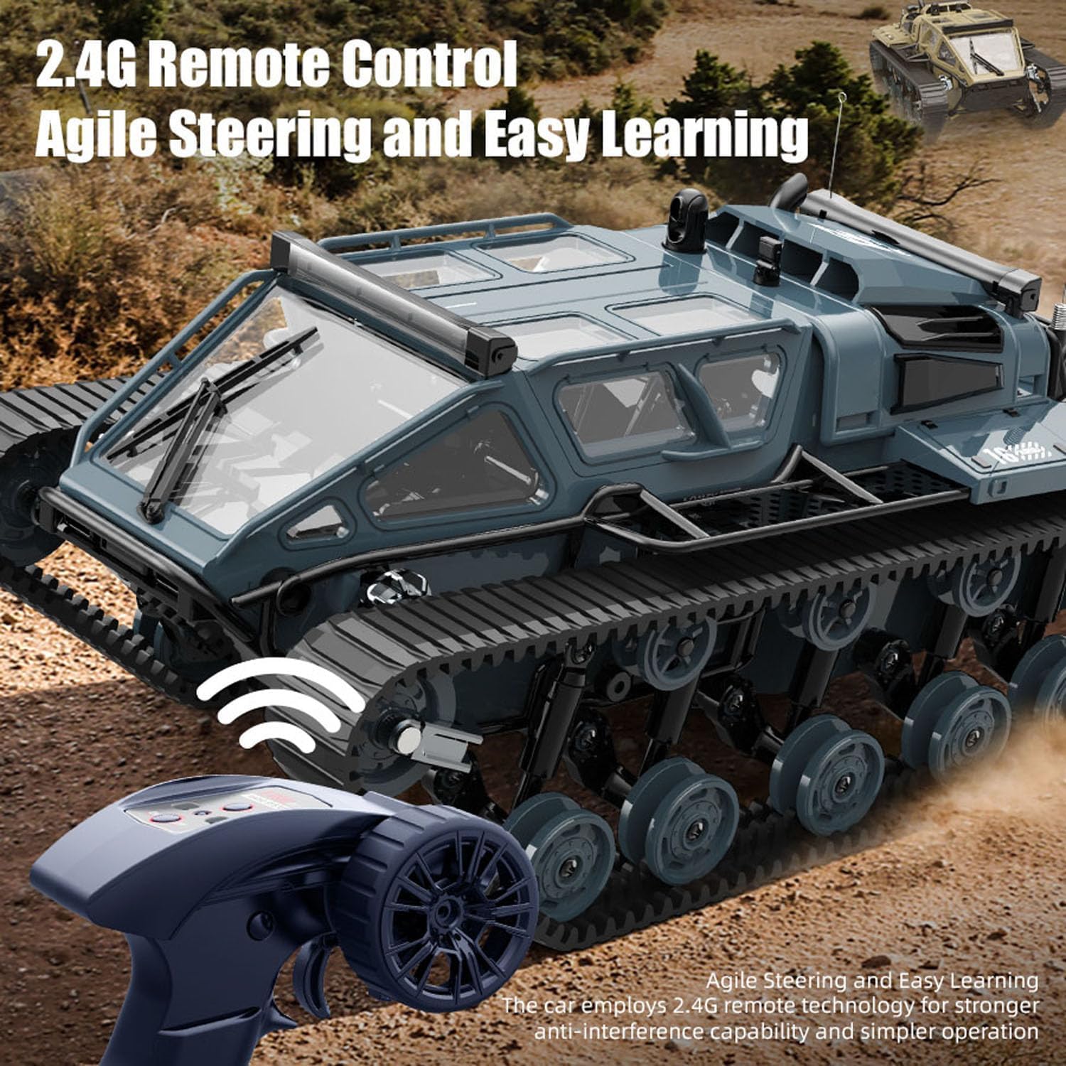 1/18 2.4G RC Tracked Off Road Vehicle C8812 Wireless Remote Drifting Car 360 Rotation LED Lights Battery Dual Motor RTR Model Hobby Grade Model for Adult Hobby(Gray)