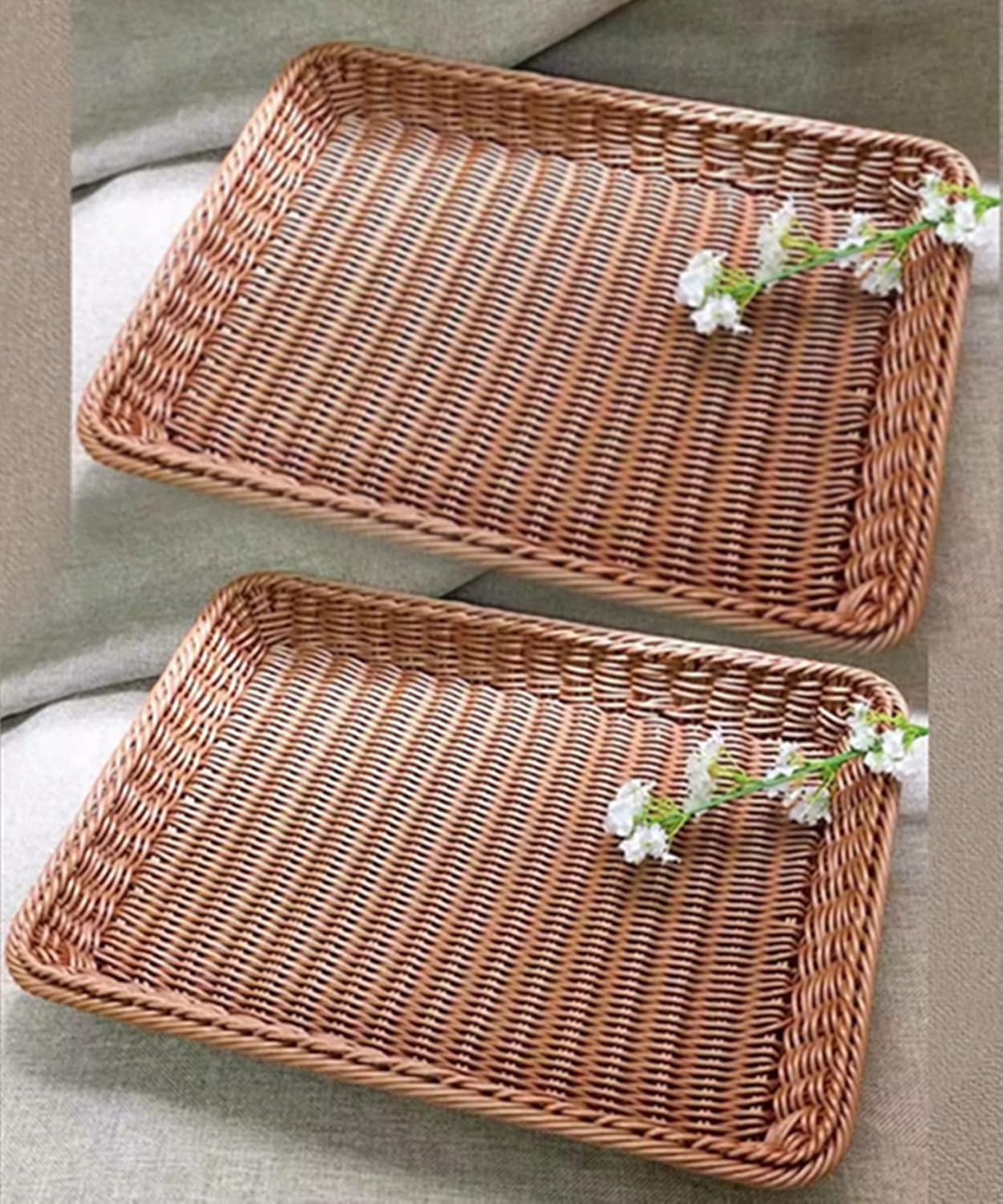 2 Packs SOLAPOLLO Poly Wicker Bread Basket,Large Rectangle Bread Basket