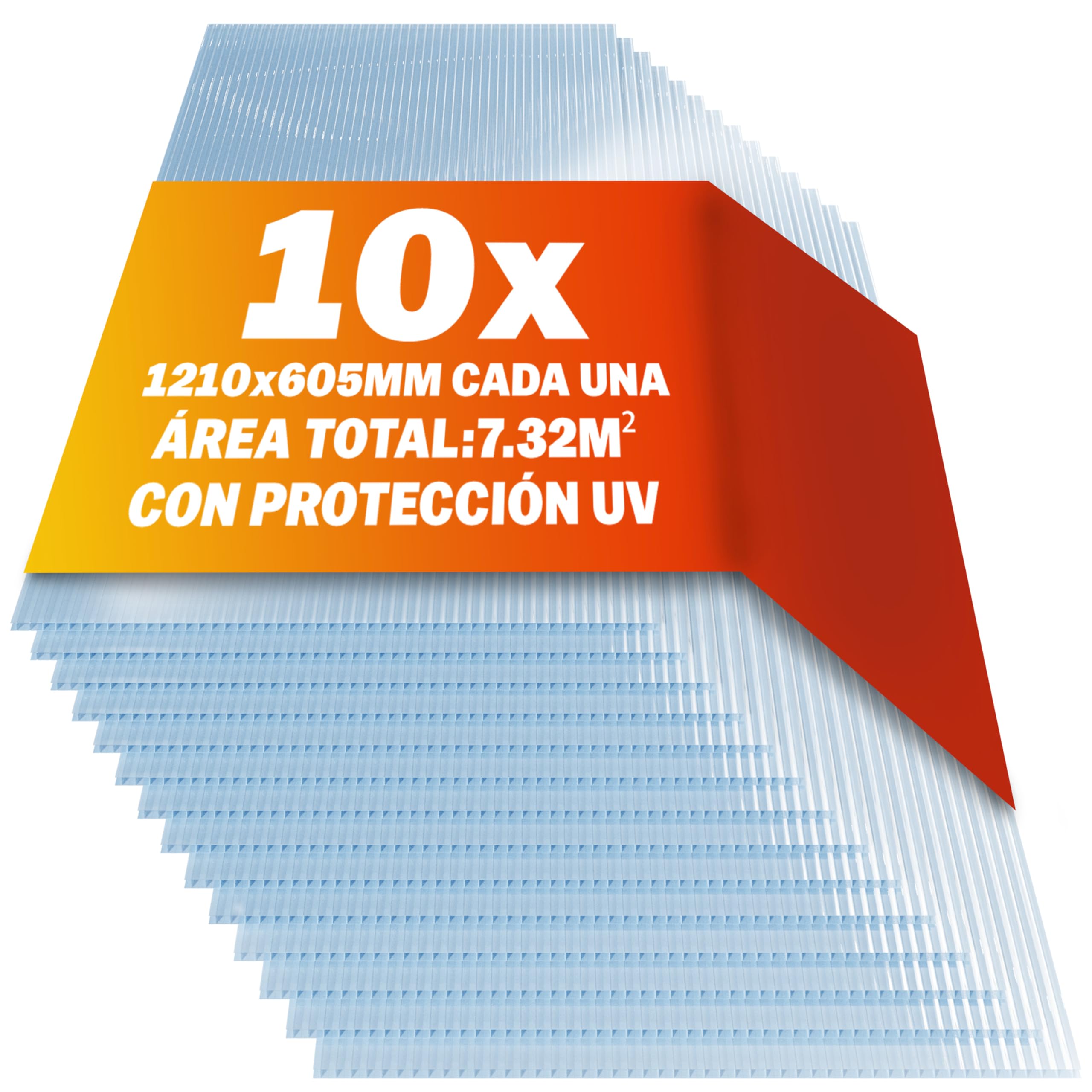 GARDEBRUK® Placas de Policarbonato Alveolar 6mm 121x60,5cm Panel Sandwich Tejado Exterior 7,3m² Transparentes Cubierta Invernadero