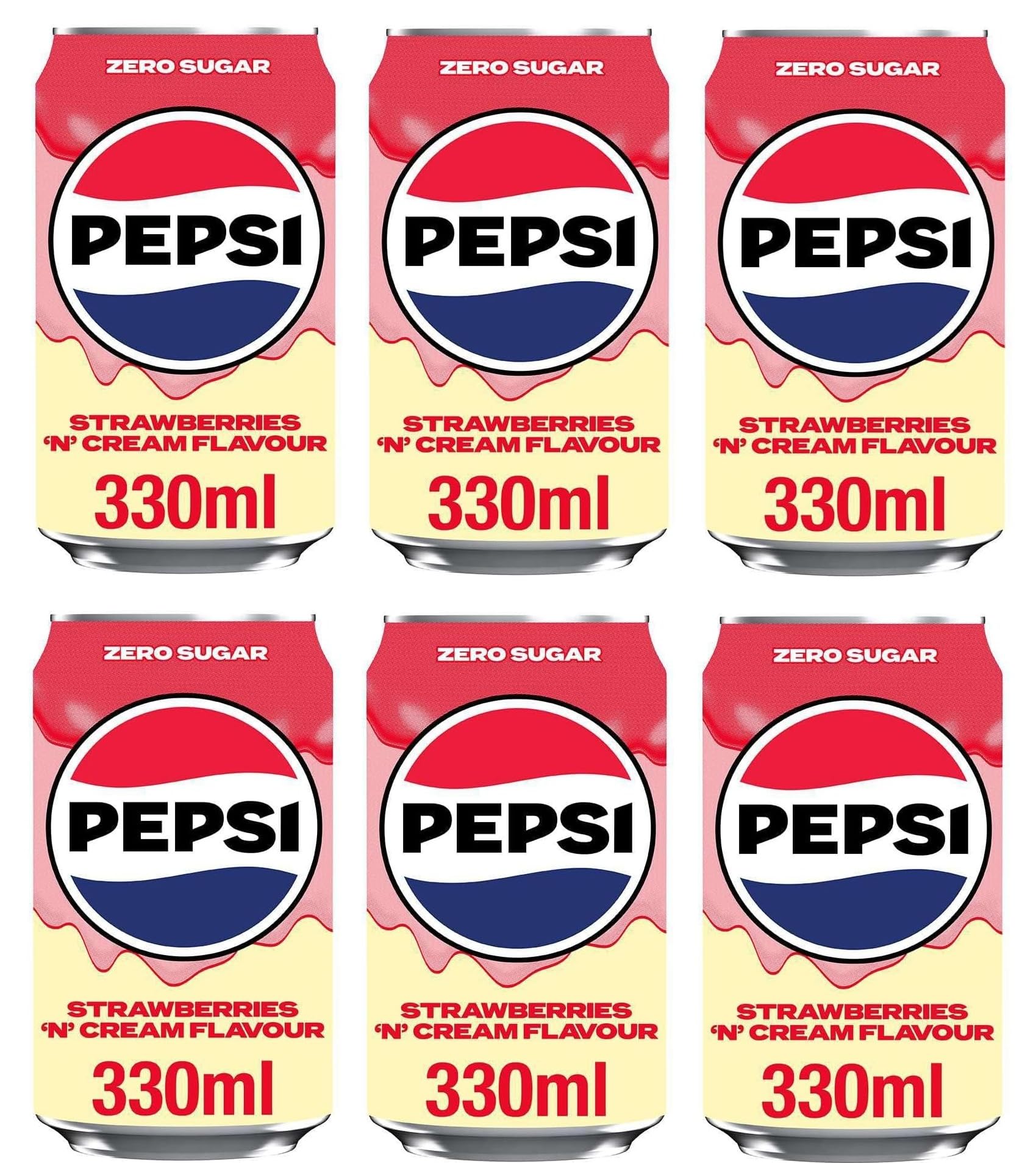 Pepsi Zero Sugar Strawberries 'N' Cream Flavour, Blends the Classic Pepsi Fizz With the Sweet, Creamy Taste Of Strawberries and Velvety Cream 330ml, X 6 Count (From UK) By DECADENT-picture-23