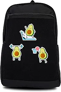 Unisex Large Black Backpack with Sticker & Patches Area, Ideal for Laptop, Travel & Work with 3 Fun Avocado Sports Stickers and Patches