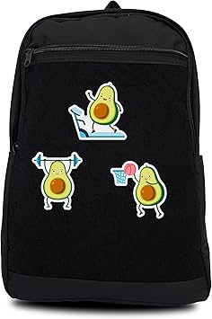 Unisex Large Black Backpack with Sticker & Patches Area, Ideal for Laptop, Travel & Work with 3 Fun Avocado Sports Stickers and Patches