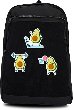 Unisex Large Black Backpack with Sticker & Patches Area, Ideal for Laptop, Travel & Work with 3 Fun Avocado Sports Stickers and Patches