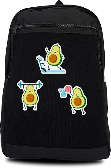 Unisex Large Black Backpack with Sticker & Patches Area, Ideal for Laptop, Travel & Work with 3 Fun Avocado Sports Stickers and Patches