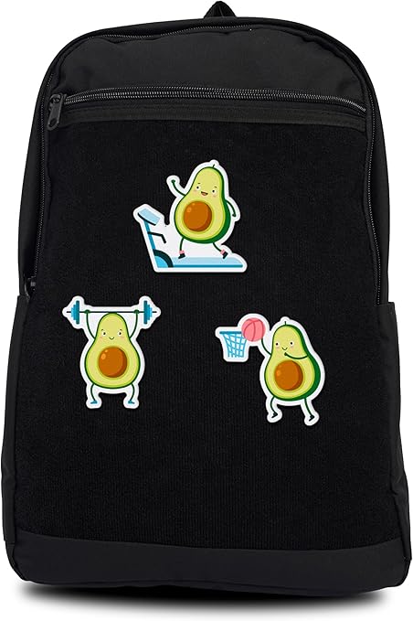 Unisex Large Black Backpack with Sticker & Patches Area, Ideal for Laptop, Travel & Work with 3 Fun Avocado Sports Stickers and Patches