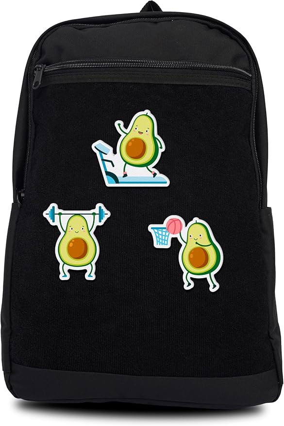 Unisex Large Black Backpack with Sticker & Patches Area, Ideal for Laptop, Travel & Work with 3 Fun Avocado Sports Stickers and Patches