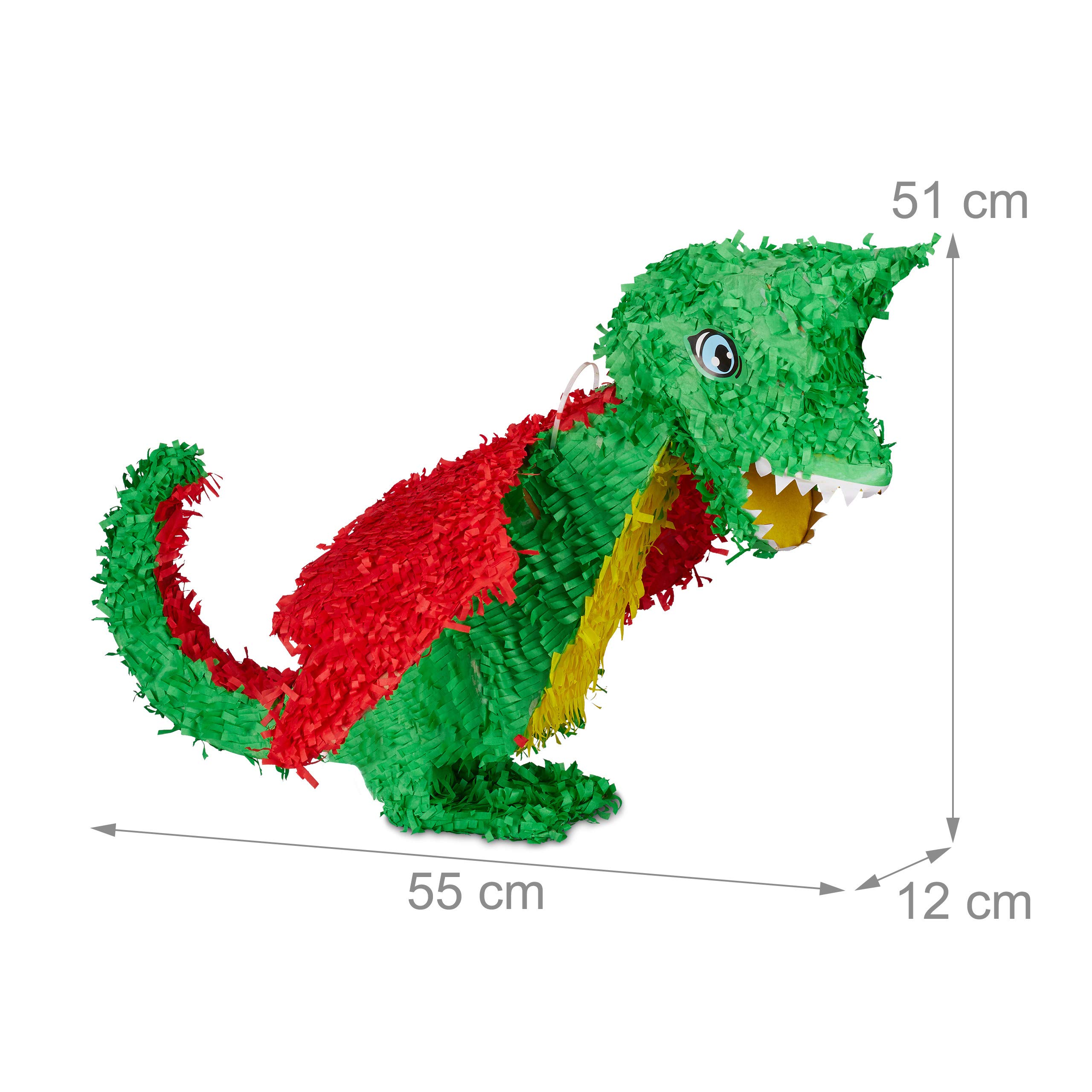 Relaxdays Piñata Dragón sin Relleno, Papel, Verde-Rojo, 35 x 53 x 9 cm, Color, Pinata einzeln (10022572)