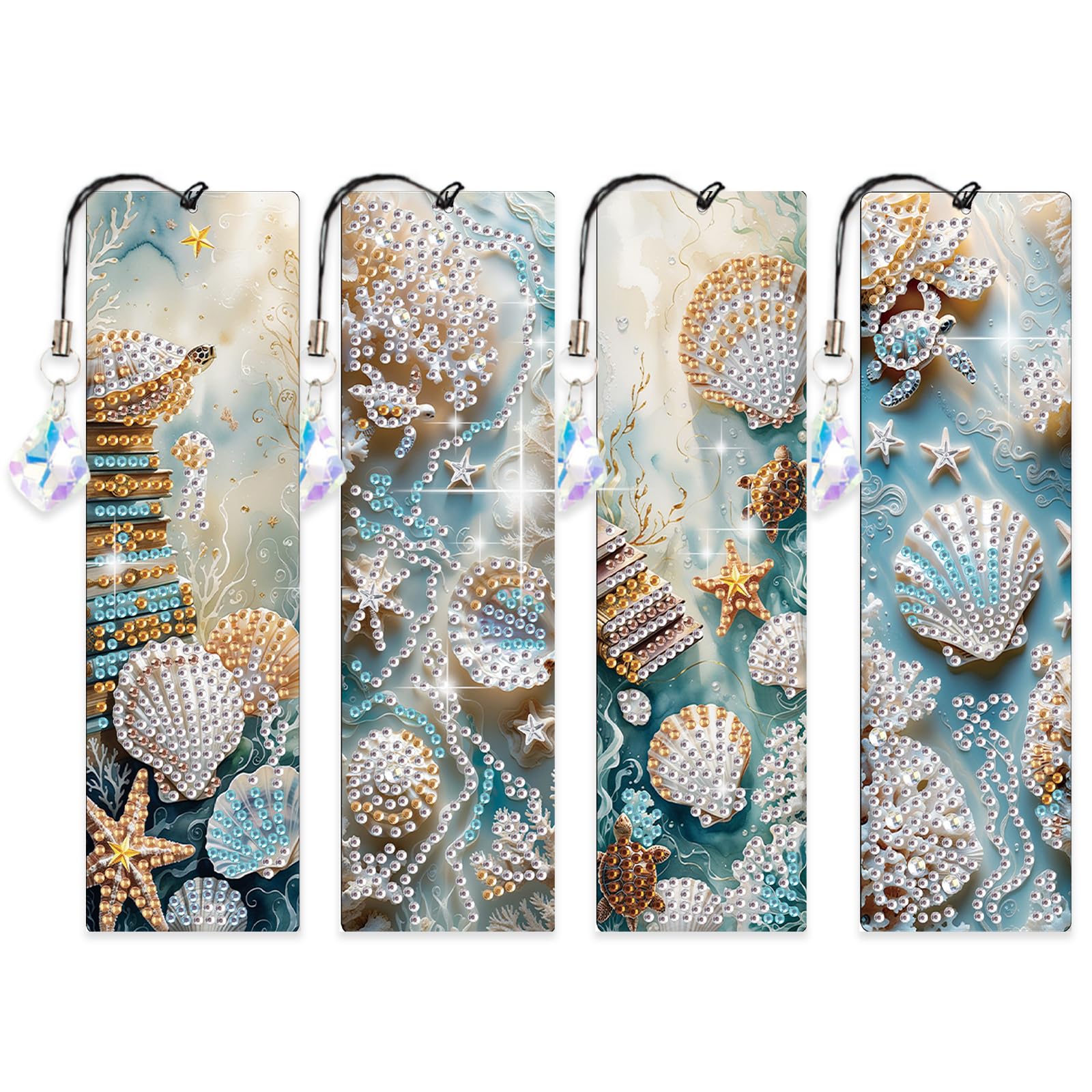 4 PCS Diamond Art Painting Bookmarks, 5D DIY Diamond Bookmark Art Projects with Crystal Pendants Bookmark Special Shape for DIY Making Beginners Adult Arts Craft Supplies for Adults Kids