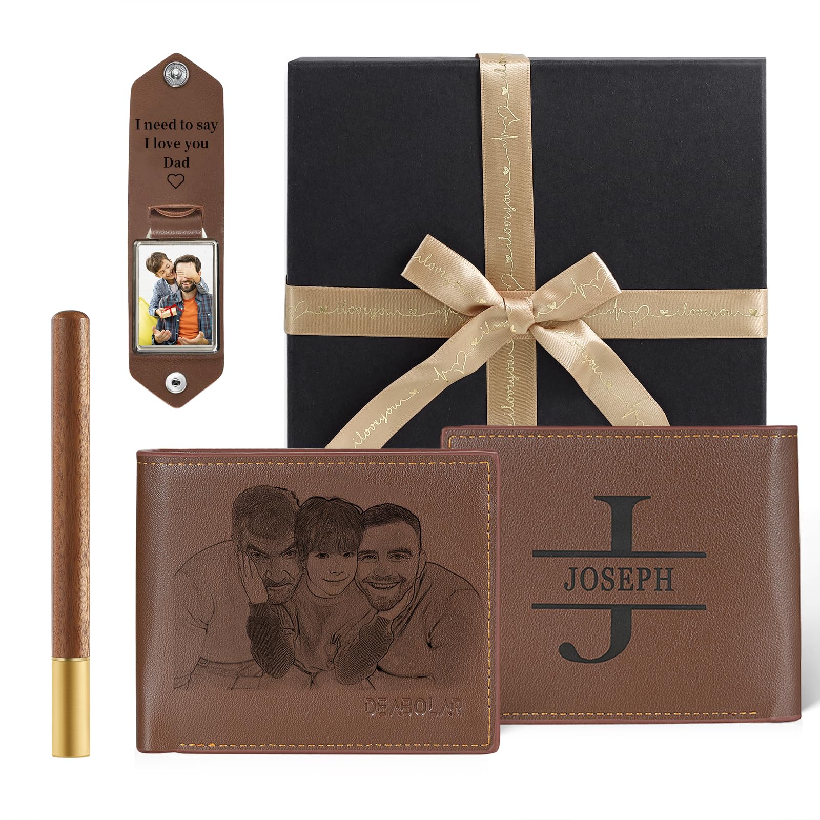 JewelOra Personalized Gifts for Men - Custom Photo Mens Wallet & Keychain Gifts Set for Father's Day - Customized Gift Box for Dad, Husband (Wallet