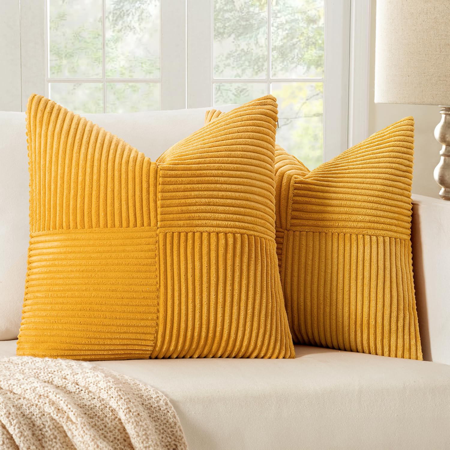MIULEE Set of 2 Cushion Cover 50x50cm Yellow Pillow Cases Sofa Modern Soft Decorative Couch Cushions With Hidden Zip