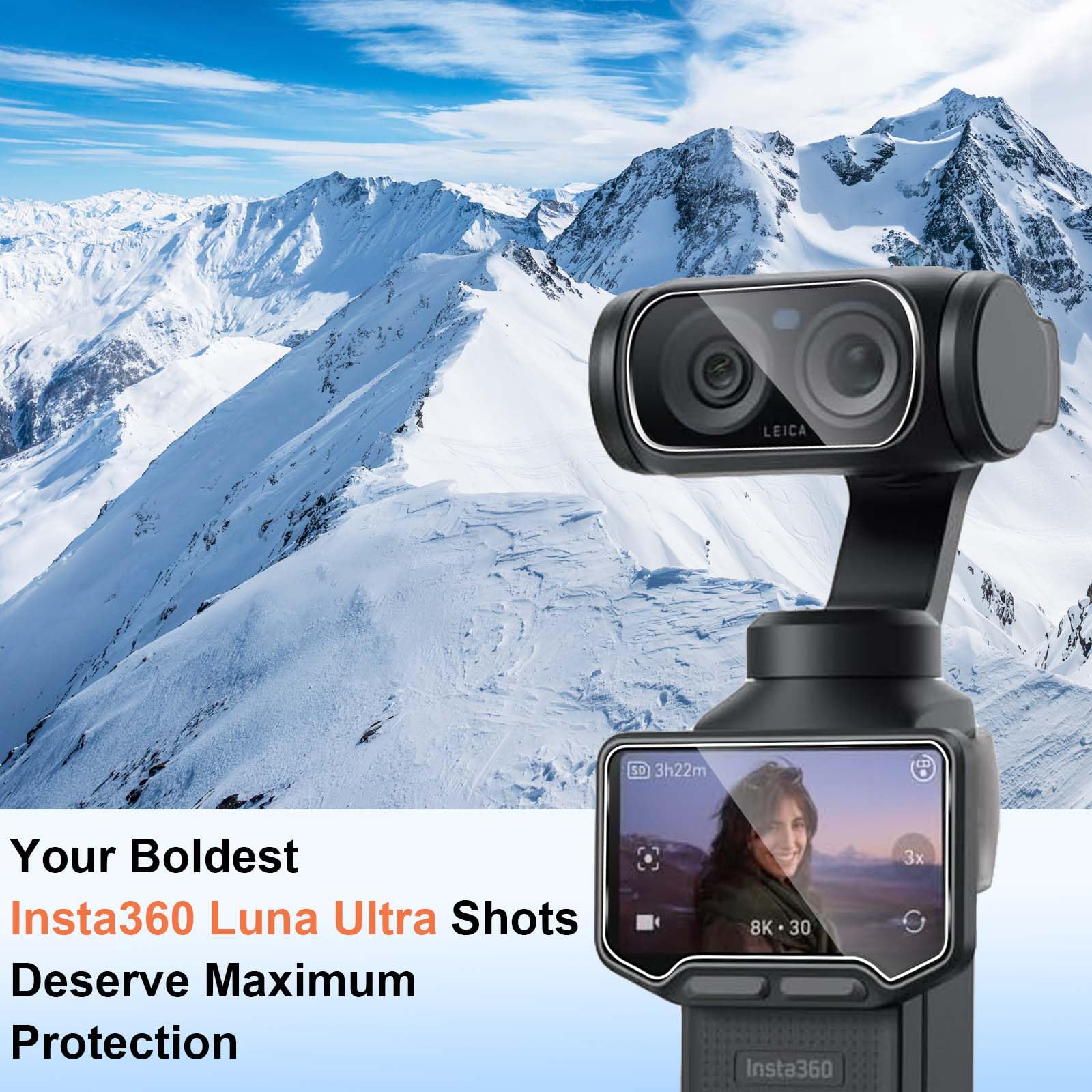 QULLOO Folia ochronna do Insta360 Luna Ultra do szkła pancernego, 3 sztuki folii ochronnej na wyświetlacz z 3 sztukami ochrony aparatu, szkło hartowane o twardości 9H, szkło hartowane HD przezroczyste