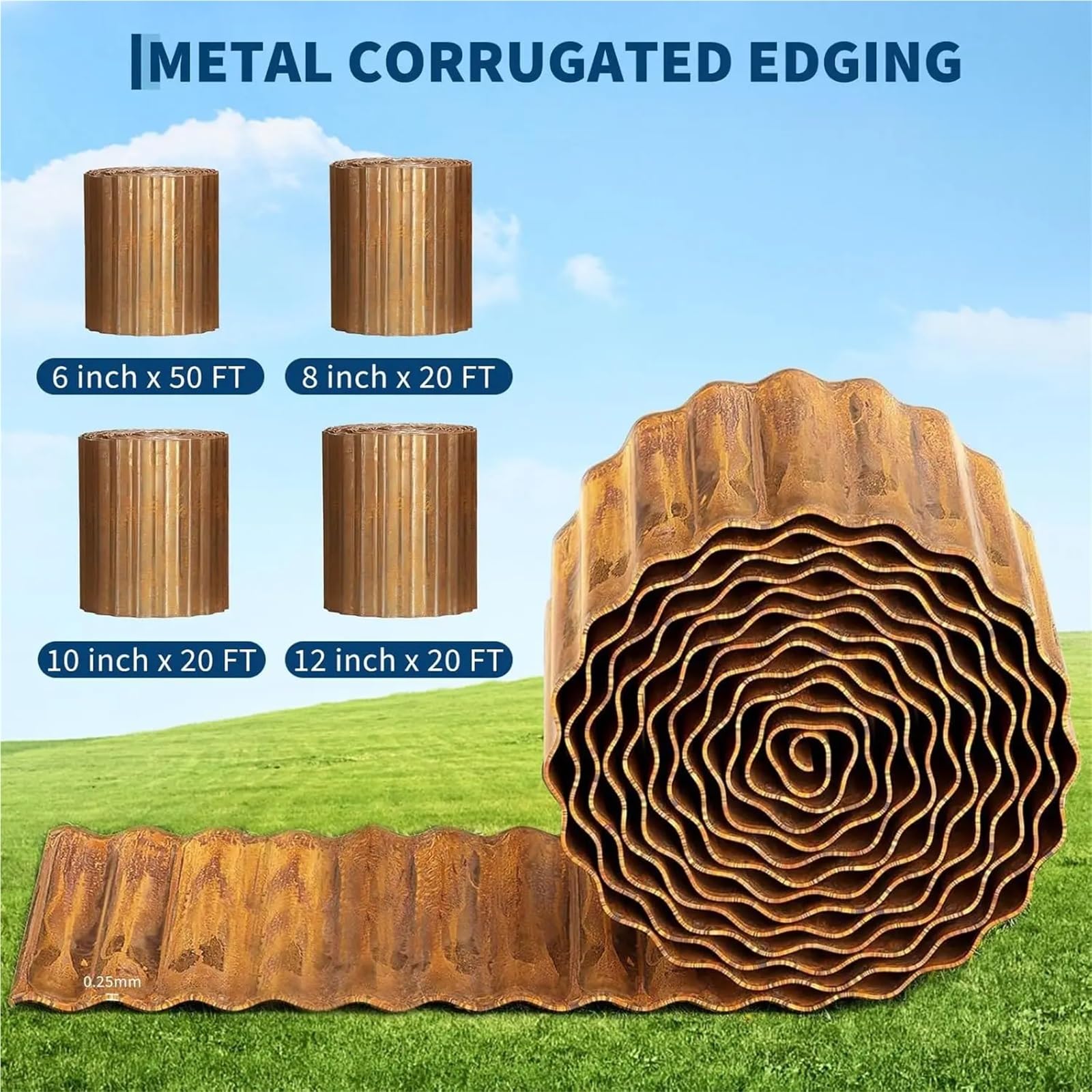 Valla Jardin Exterior Corrugated Garden Edging,Galvanized Steel Border, Landscape Paver Edge For Flower Bed Lawn Raised(10 Inch x 20 FT)