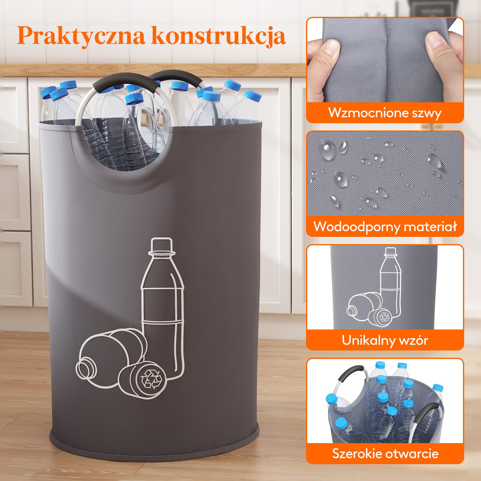 Pojemnik na butelki kaucjonowane Lifewit 115L, duży pojemnik z miękkimi uchwytami wykonanymi z aluminium, Szary