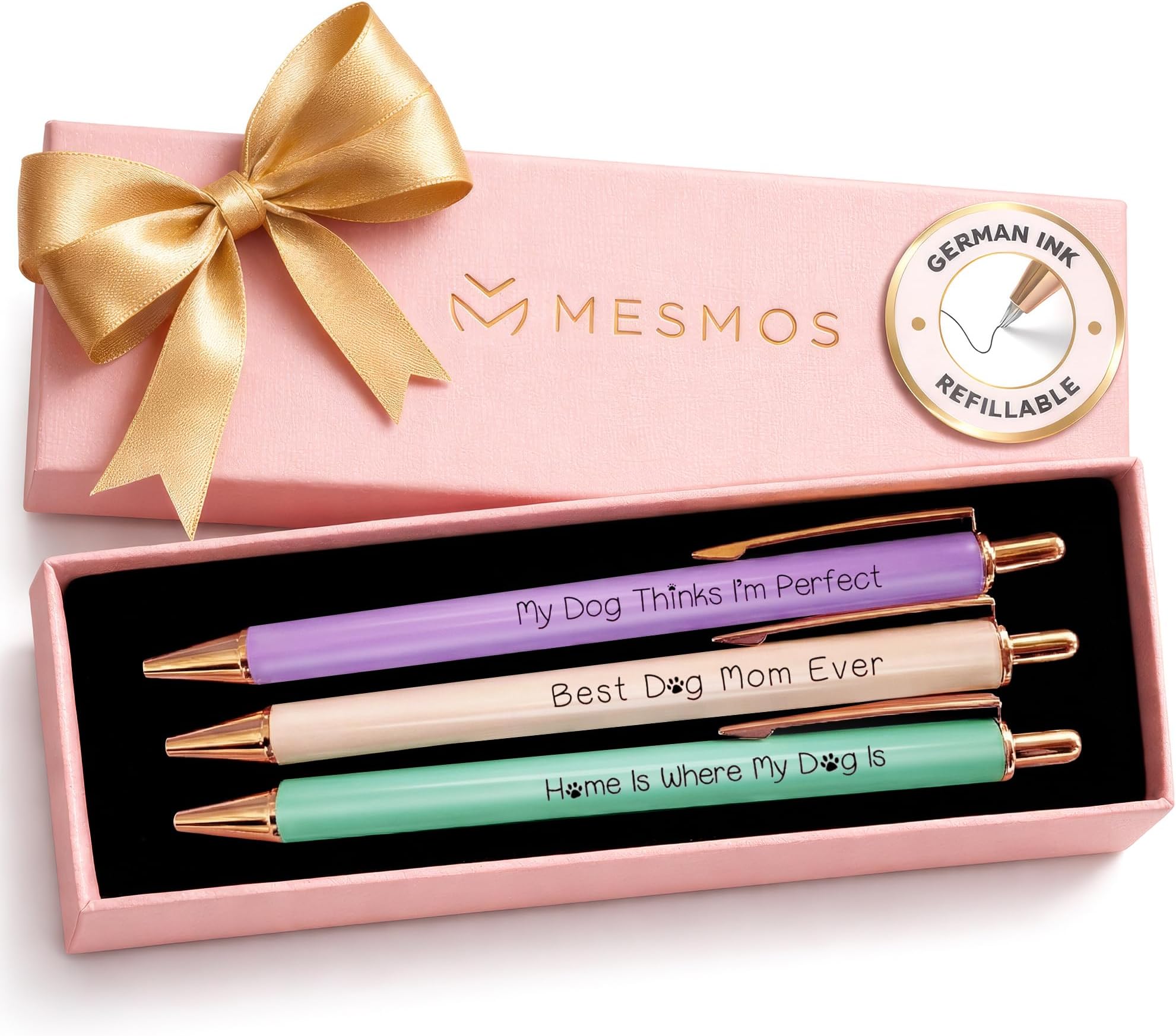 MESMOS 3-Pack Dog Mom Gifts, Fancy Pens for Women, Dog Lovers Gifts for Women and Owners, German-Made Ink Ballpoint Pens, Swiss-Made 1mm Medium Tip
