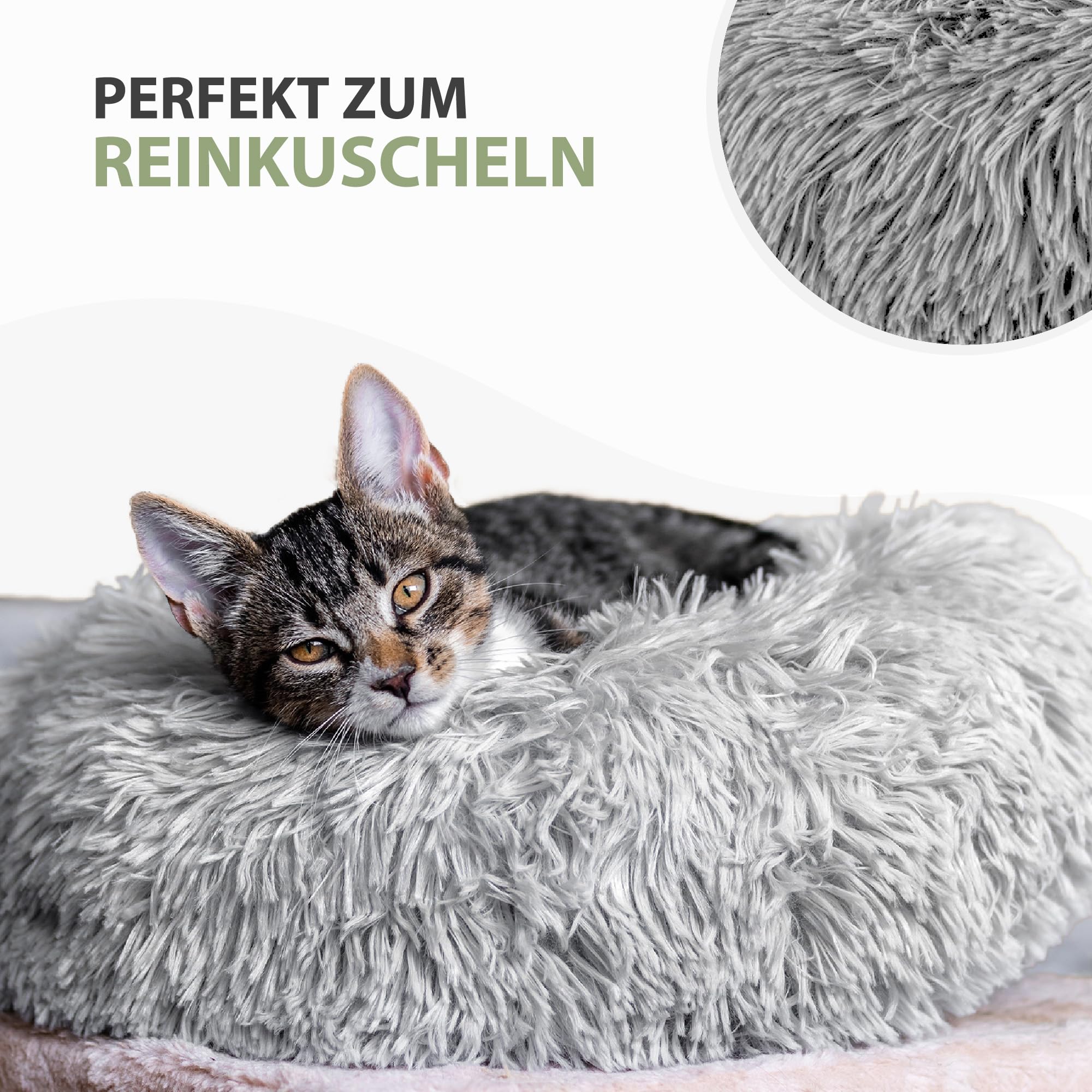 Amazinggirl Katzenbett flauschig Katzenkissen ∅ 60 cm - Katzen Bett Kuschelkissen Katzenkorb zum Schlafen und Kuscheln Cat Bed Katzenkörbchen Bettchen und Schlafplatz für Katze