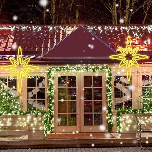 Miniatura 6 de Baquler 20 x 17.32 pulgadas con luz LED de Belén, estrella de Navidad, colgante de estrella de Navidad, decoración de pared, enchufable, estrella de