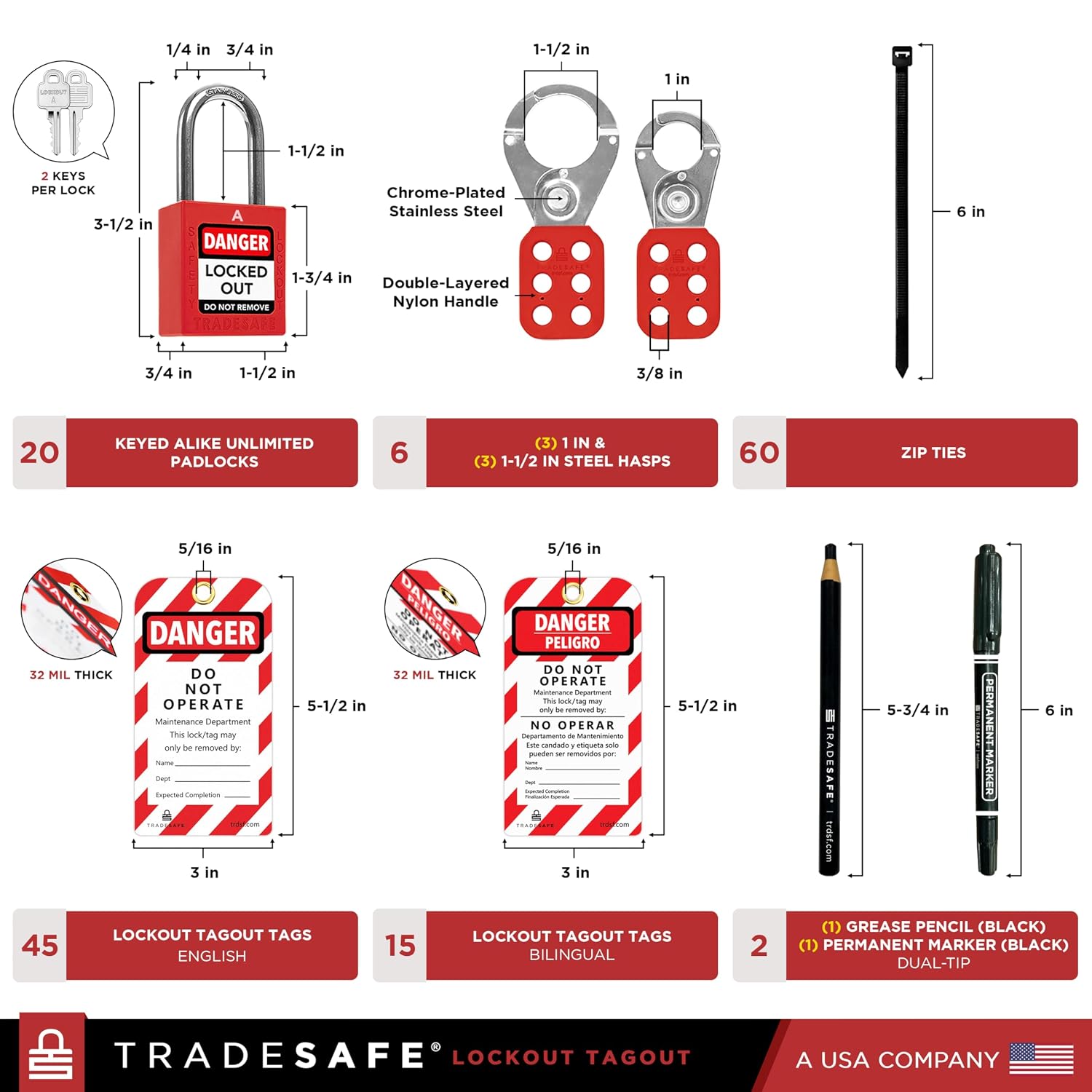 TRADESAFE Lockout Tagout Station with 20 Loto Locks Keyed Alike Unlimited, 6 Lockout Hasps, 60 Lock Out Tags, Lock Out Tag Out Kit Station, Lock Out Kit Cabinet 22-1/2 x 18 x 3 inches