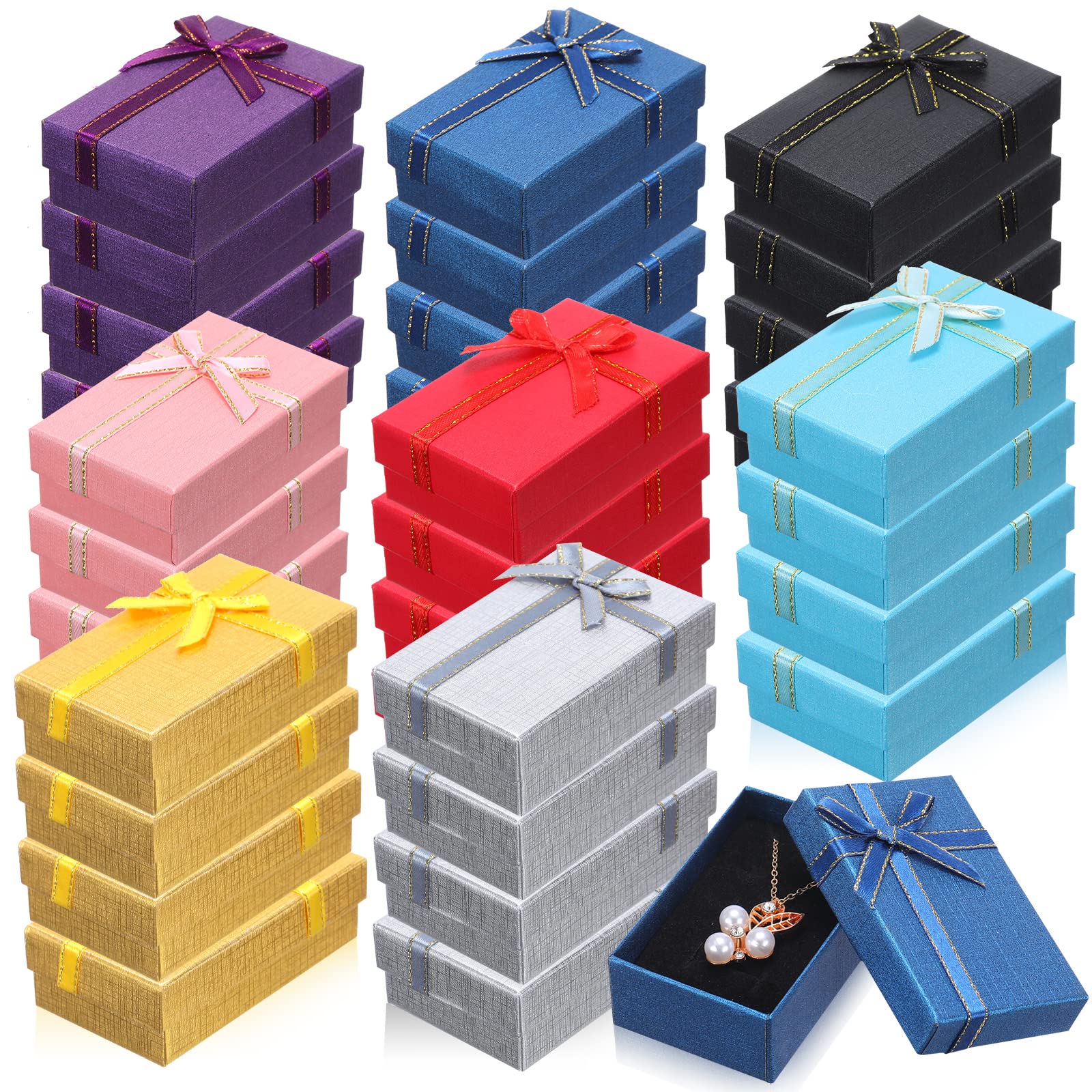 72 Stück Schmuck-Geschenkboxen, 5.1x7.9x2.8 cm, Geschenkverpackung mit Deckel, Schleife und Band, kleine Schmuckboxen für Geschenke, Display-Geschenkverpackungen, Halsketten, Armband (stilvoll)