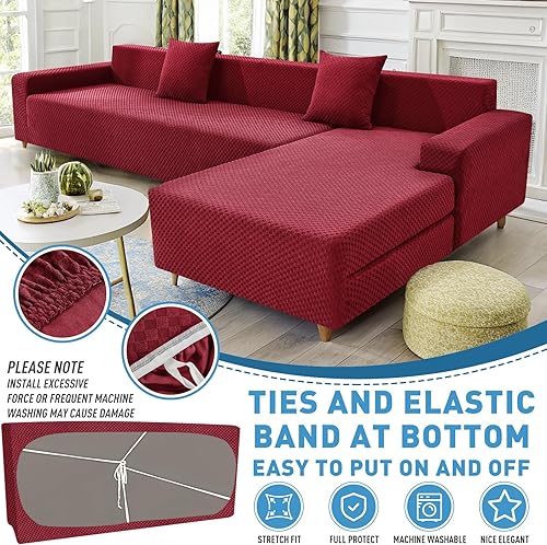 Miniatura 30 de ZNSAYOTX Fundas para Sofá Seccional, Fundas Elásticas de Jacquard con Parte Inferior Elástica para Sofá Seccional en Forma de L, Protector de Sofá