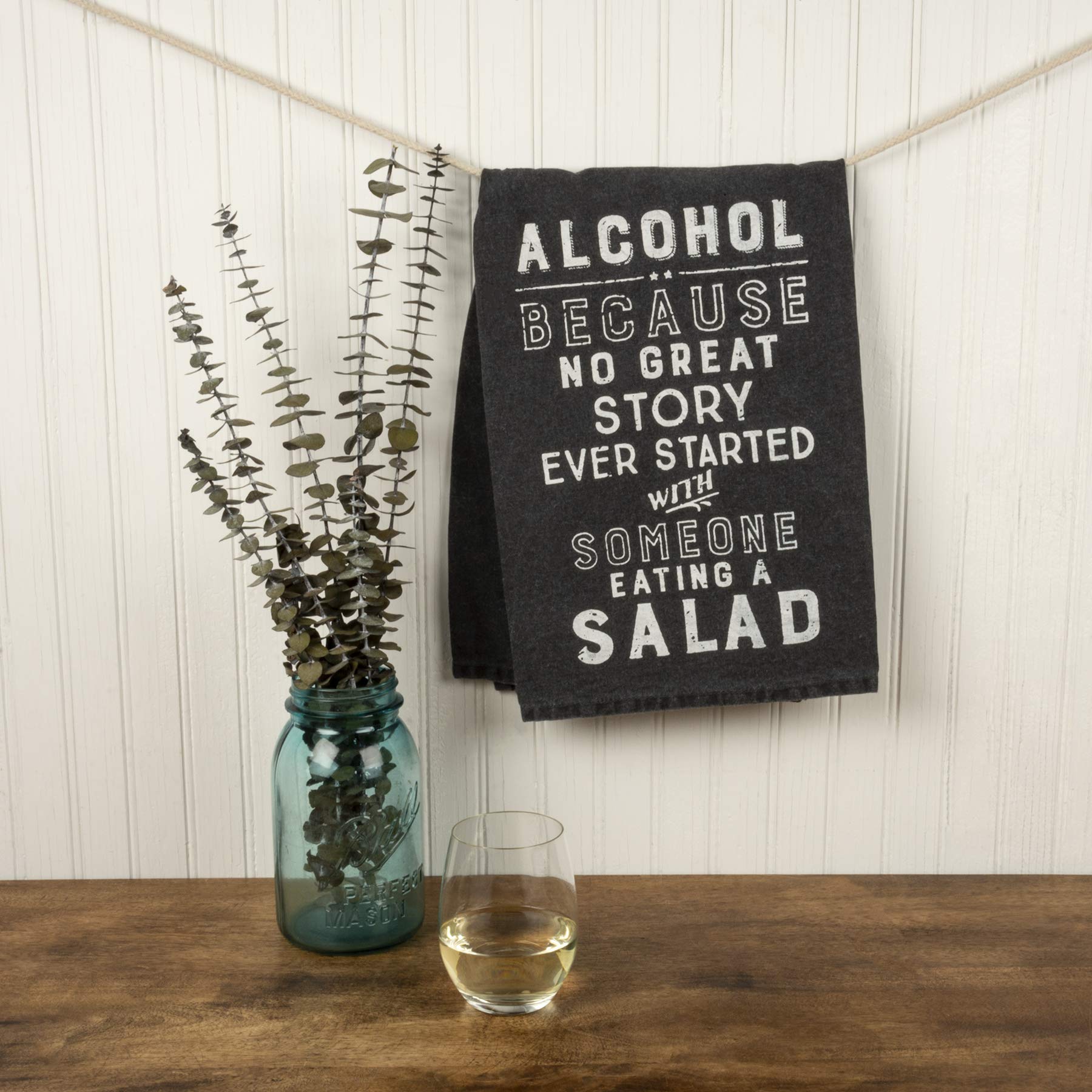 Primitives by Kathy 31454 Distressed Black and White Dish Towel, 28" Square, Alcohol Salad - Image 2
