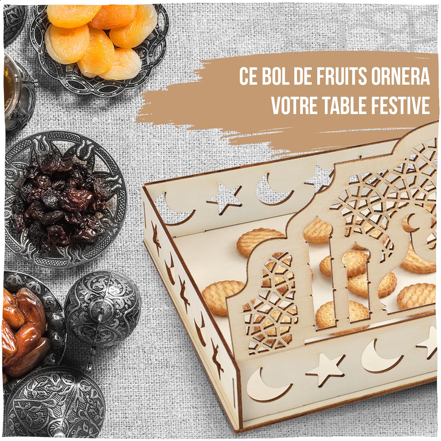 Lot De 4 Décorations De Table Pour Ramadan Kareem Aïd Mubarak – Panneaux De Table En Bois Noir Et Doré Pour Décoration Islamique Al-Fitr Et Ramadan