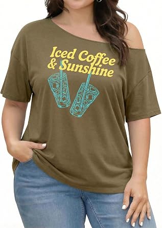 BLANCHES Plus Size Off The Shoulder Top for Women,Going Out Y2k Tops Outfits Summer Oversized Fashion Blouse Tunic